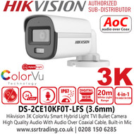 Hikvision 3K Smart Hybrid Light TVI Camera - DS-2CE10KF0T-LFS (3.6mm)