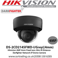  Hikvision 4MP 4mm Fixed Lens 30m IR Distance  Darfighter Network IP Dome Camera - DS-2CD2145FWD-I Grey