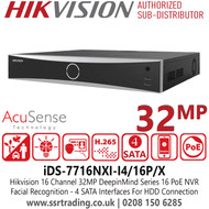 iDS-7716NXI-M4/16P/X Hikvision 16 Channel Acusense 4 SATA Interface 16 PoE 8K NVR, 16-Ch Facial Recognition, HDMI and VGA Outputs, 32MP Resolution Or Dual 4K Resolution 