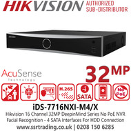 Hikvision 16 Channel 32MP Acusense 4 SATA Interface No PoE NVR, Face Recognition, HDMI and VGA Outputs - iDS-7716NXI-M4/X