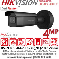 Hikvision 4MP AcuSense IP Bullet Camera - DS-2CD2646G2-IZS(2.8-12mm)(C)/Black 