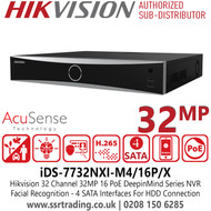 Hikvision 32 Channel 32MP DeepInMind Face Recognition 16 PoE NVR with 4 SATA Interfaces, Perimeter Protection, HDMI and VGA Outputs, Support Multiple VCA - iDS-7732NXI-M4/16P/X