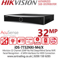 Hikvision iDS-7732NXI-M4/X 32 Channel 32MP DeepInMind AcuSense No PoE NVR with 4 SATA Interfaces, Face Recognition, Perimeter Protection, HDMI and VGA Outputs, Support Multiple VCA, 14 TB Capacity for Each HDD