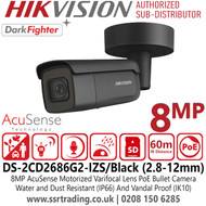 Hikvision 8MP AcuSense IP Bullet Camera - DS-2CD2686G2-IZS(2.8-12mm)(C)/Black 