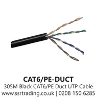 305M Black CAT6/PE Duct Grade UTP cable - Category 6, 4pr UTP Black PE (250MHz), Conductor - Bare Copper
