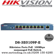Hikvision 8 Ports PoE 100Mbps unmanaged PoE Switch (DS-3E0109P-E)