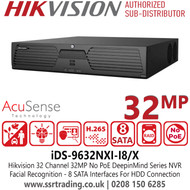Hikvision 32 Channel 32MP DeepInMind Face Recognition AcuSense No PoE NVR with 8 SATA Interfaces, HDMI and VGA Outputs, Support Multiple VCA, 10 TB Capacity for Each HDD - iDS-9616NXI-M8/X