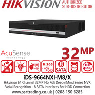 Hikvision 64Ch AcuSense DeepInMind Face Recognition 32MP No PoE NVR with 8 SATA Interfaces - iDS-9664NXI-M8/X