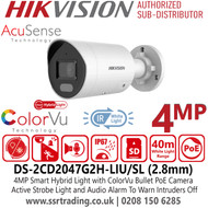 Hikvision DS-2CD2047G2H-LIU/SL 4MP AcuSense Smart Hybrid Light ColorVu IP PoE Bullet Camera with 2.8 Fixed Lens, Built in Two Way Audio, (IP67) Water and Dust Resistant, 130 dB WDR Technology, H.265+ Compression
