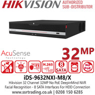 Hikvision 32 Channel 32MP DeepInMind Face Recognition AcuSense No PoE NVR with 8 SATA Interfaces, HDMI and VGA Outputs, Support Multiple VCA, 14TB Capacity for Each HDD - iDS-9632NXI-M8/X