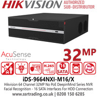 iDS-9664NXI-M16/X Hikvision 64Channel 32MP DeepInMind Face Recognition AcuSense No PoE NVR with 16 SATA Interfaces, HDMI and VGA Outputs, 14TB Capacity for Each HDD, 64-Ch IP Cameras Can be Connected,