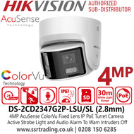 Hikvision 4MP Panoramic AcuSense ColorVu IP PoE Turret Camera with Built in Microphone, 2.8mm Fixed Lens - DS-2CD2347G2P-LSU/SL(2.8mm)