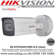 Hikvision 2MP 2.8-12mm Motor-Driven Lens 50m IR Darkfighter, Heater,  Alarm I/O, IP67, IK10 Built-in microSD/SDHC/SDXC card slot, up to 256 GB IP Network Bullet Camera - (DS-2CD7A26G0-IZHS)