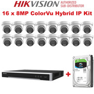 CCTV System Kit Hikvision 16Channel 2 SATA NVR Kit With 16 x 8 Megapixel ColorVu Hybrid IP CCTV Cameras Kit DS-2CD2387G2H-LIU, NVR DS-7616NI-K2/16P with 8TB Seagate SkyHawk Hard Drive