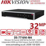 Hikvision 16 Ch 8K No PoE 4 SATA NVR - DS-7716NI-M4