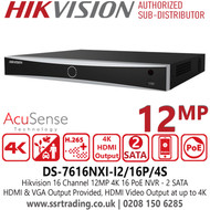 Hikvision DS-7616NXI-I2/16P/4S 16 Channel AcuSense 4K 16 PoE NVR With 2 SATA Interfaces 