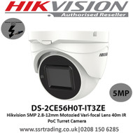 Hikvision DS-2CE56H0T-IT3ZE 5MP 2.8-12mm Motozied varifocal Lens 40m IR PoC Turret Camera 