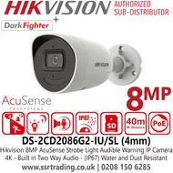 Hikvision DS-2CD2086G2-IU/SL 8MP DarkFighter AcuSense IP Bullet Camera With 4mm Fixed Focal Lens, Built in Two Way Audio