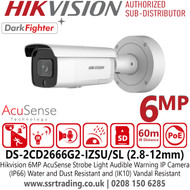 Hikvision 6MP DarkFighter AcuSense Strobe Light and Motorized Varifocal Latest IP Bullet Camera With Built in Two Way Audio, (IP66) Water and Dust Resistant and (IK10) Vandal Resistant, WDR, H.265+ Compression - DS-2CD2666G2-IZSU/SL(2.8-12mm)