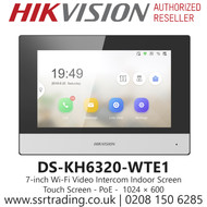 Hikvision 7-inch  Wi-Fi  Video Intercom Indoor Station Touch Screen, Standard PoE - DS-KH6320-WTE1 