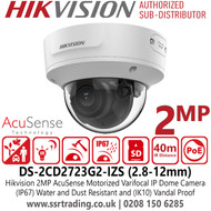 Hikvision DS-2CD2723G2-IZS 2MP AcuSense 2.8-12mm Motorized Varifocal IP Dome Camera With (IP67) Water and Dust Resistant and (IK10) Vandal Proof