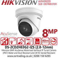 Hikvision 8MP AcuSense VF IP Turret Camera - DS-2CD2H83G2-IZS