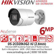Hikvision DS-2CD2063G2-IU 6MP AcuSense IP Bullet Camera With 2.8mm Fixed Lens, Built in Microphone