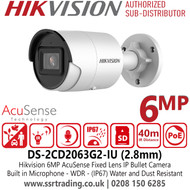 Hikvision 6MP AcuSense Latest IP Bullet Camera With 2.8mm Fixed Lens, Built in Microphone, H.265+ Compression, (IP67) Water and Dust Resistant, 120 dB WDR - DS-2CD2063G2-IU(2.8mm)