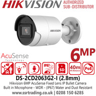 Hikvision 6MP AcuSense Latest IP Bullet Camera With 2.8mm Fixed Lens, Built in Microphone, (IP67) Water and Dust Resistant, H.265+ Compression, 120 dB WDR - DS-2CD2063G2-I(2.8mm)