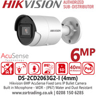 DS-2CD2063G2-I Hikvision 6MP AcuSense IP Bullet Camera With 4mm Fixed Lens, Built in Microphone, (IP67) Water and Dust Resistant, H.265+ Compression