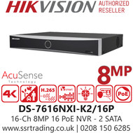 Hikvison 16Ch Acusense 16x PoE 2 SATA 4K NVR - DS-7616NXI-K2/16P