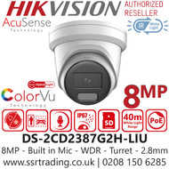 Hikvision 8MP Audio Hybrid Light IP Camera-DS-2CD2387G2H-LIU (2.8mm)