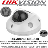 Hikvision DS-2CD2543G0-IS 4MP 2.8mm Fixed Lens 10m IR PoE IP NETWORK  WDR Mini Dome Built-in-Audio Camera H.265+ Compression 