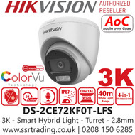 Hikvision 3K Smart Light TVI Camera - DS-2CE72KF0T-LFS (2.8mm)