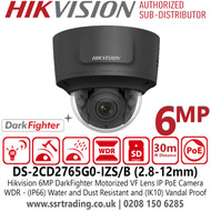 Hikvision 6MP DarkFighter VF Black Dome Camera - DS-2CD2765G0-IZS