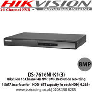 Hikvision DS-7616NI-K1(B) 16 Channel 4K 8MP NVR 1 SATA (No PoE) Network video recorders