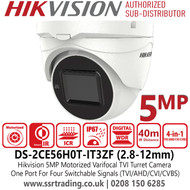 DS-2CE56H0T-IT3ZF(2.8-12mm) Hikvision 5MP Motorized Varifocal Turret Camera With 40m IR Distance, Water and Dust Resistant (IP67), DWDR, 4 in 1 Video Output