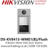 Hikvision 4 Button Metal Villa Door Station, Standard PoE/12 VDC - DS-KV8413-WME1(B)/Flush