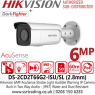 Hikvision 6MP DarkFighter AcuSense Strobe Light and Audible Warning IP Bullet Camera With 2.8mm Fixed Lens, Built in Two Way Audio, H.265+ Compression - DS-2CD2T66G2-ISU/SL(2.8mm)