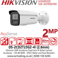 Hikvision 2MP AcuSense Latest IP Bullet Camera With 2.8mm Fixed Lens, H.265+ Compression, WDR, Water and Dust Resistant (IP67) - DS-2CD2T23G2-4I(2.8mm)