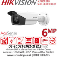 Hikvision 6MP AcuSense IP Bullet Camera With 2.8mm Fixed Lens, Water and Dust Resistant (IP67), WDR - DS-2CD2T63G2-2I(2.8mm)