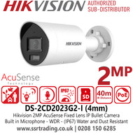 DS-2CD2023G2-I Hikvision 2MP AcuSense IP Bullet Camera With 4mm Fixed Lens, Built in Microphone