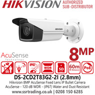 DS-2CD2T83G2-2I Hikvision 8MP AcuSense IP Bullet Camera With 2.8mm Fixed Lens, H.265+ Compression