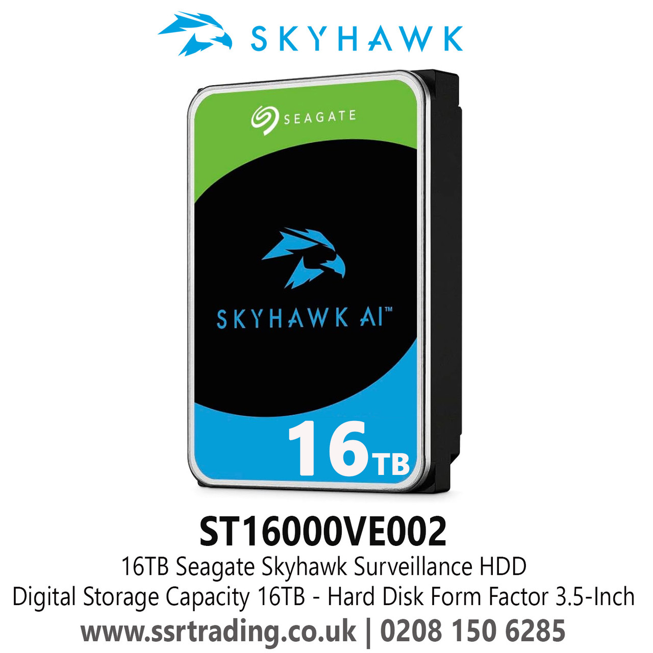 Seagate Skyhawk Surveillance ST3000VX009 3TB SATA 6.0 Gb/s 256MB Hard Drive 16TB Seagate SkyHawk AI Surveillance Hard Drive - ST16000VE002