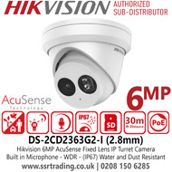 DS-2CD2363G2-I Hikvision 6MP AcuSense IP Turret Camera With 2.8mm Fixed Lens, Built in Microphone