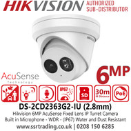 DS-2CD2363G2-IU Hikvision 6MP AcuSense IP Turret Camera With 2.8mm Fixed Lens, Built in Microphone, Water and Dust Resistant (IP67)