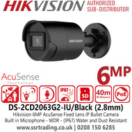 DS-2CD2063G2-IU Hikvision 6MP AcuSense Black IP Bullet Camera With 2.8mm Fixed Lens, Built in Microphone