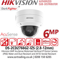 DS-2CD2766G2-IZS Hikvision 6MP AcuSense DarkFighter IP Dome Camera With 2.8-12mm Motorized Varifocal Lens, H.265+ Compression