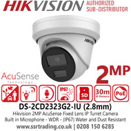 Hikvision 2MP AcuSense IP Turret Camera With 2.8mm Fixed Lens, Built in Microphone, Water and Dust Resistant (IP67) - DS-2CD2323G2-IU(2.8mm)