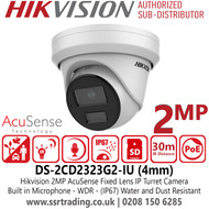 DS-2CD2323G2-IU Hikvision 2MP AcuSense IP Turret Camera With 4mm Fixed Lens, Built in Microphone